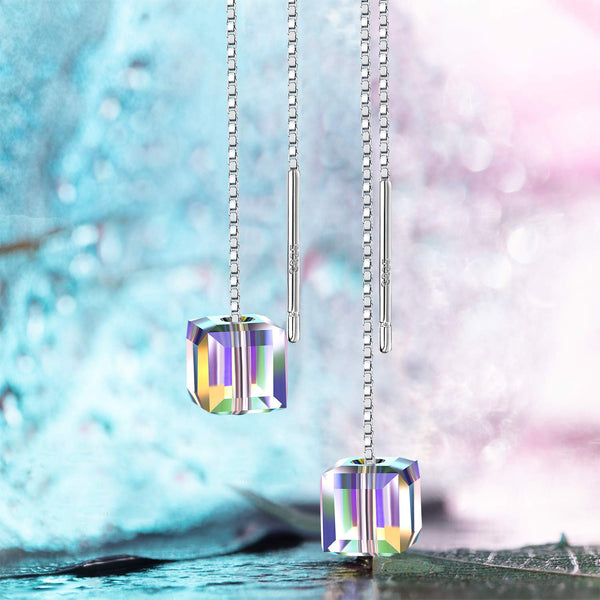Stunning Aurora Borealis Swarovski Elements Dangling Earrings in 18K White Gold
