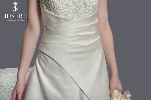 JUSERE Exquisite A-Line Strapless Embroidery Satin Wedding Gown