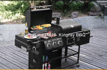 Dual use villas garden home gas and charcoal bbq grill extra large mobile chicken cooking barbecue grill machine with trolley
